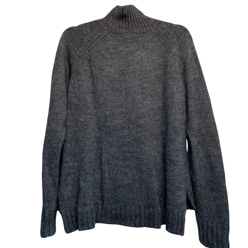 Garnet Hill Sweater Medium Gray Mock Neck Wool Alpaca Cabin Core Winter Preppy